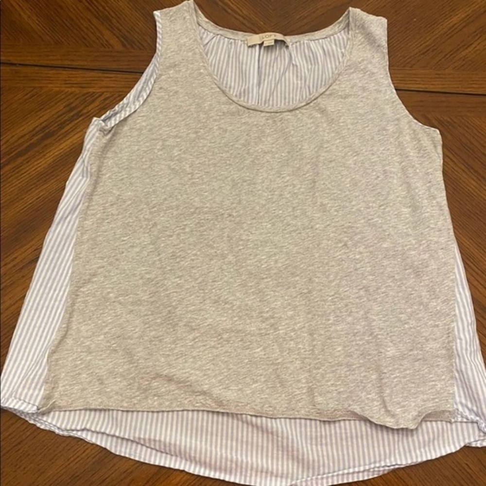 Loft Mixed Media Sleeveless Gray striped top Large‎